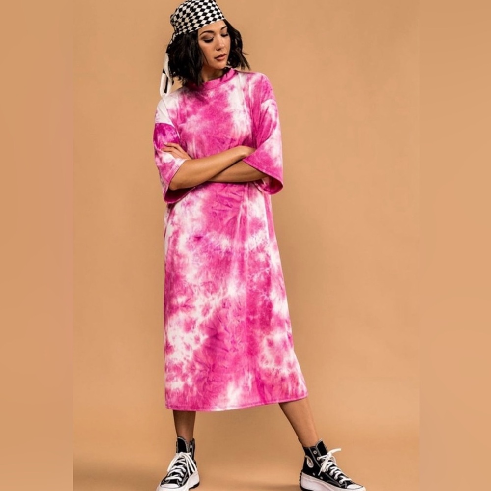 Dressed in LALA Pink Tie-Dye Midi Dress